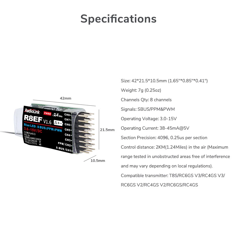 Radiolink R8EF Receiver 2.4G 8 - Receiver Sbus 8Ch review and price